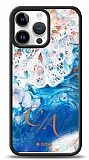 Dafoni Glossy iPhone 15 Pro Max Kiiye zel ift Harf Simli Okyanus Mermer Klf