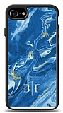 Dafoni Glossy iPhone 7 / 8 Kişiye Özel İki Harf Simli Mavi Mermer Kılıf