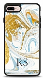 Dafoni Glossy iPhone 7 Plus / 8 Plus Kişiye Özel Harfli Simli Gold Mermer Kılıf