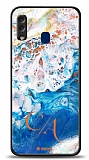Dafoni Glossy Samsung Galaxy A20 / A30 Kiiye zel ift Harf Simli Okyanus Mermer Klf