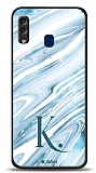 Dafoni Glossy Samsung Galaxy A20 / A30 Kiiye zel Harf Simli Mavi Mermer Klf