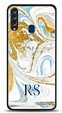 Dafoni Glossy Samsung Galaxy A20S Kiiye zel Harfli Simli Gold Mermer Klf