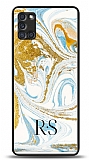 Dafoni Glossy Samsung Galaxy A31 Kiiye zel Harfli Simli Gold Mermer Klf