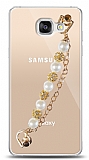 Samsung Galaxy A7 2016 Beyaz İncili Gold Zincirli Kılıf