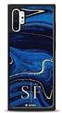 Dafoni Glossy Samsung Galaxy Note 10 Plus Kiiye zel ift Harf Simli Lacivert Mermer Klf