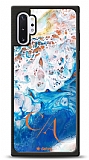 Dafoni Glossy Samsung Galaxy Note 10 Plus Kişiye Özel Çift Harf Simli Okyanus Mermer Kılıf