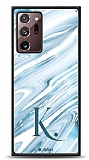 Dafoni Glossy Samsung Galaxy Note 20 Ultra Kiiye zel Harf Simli Mavi Mermer Klf