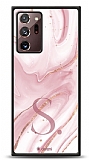 Dafoni Glossy Samsung Galaxy Note 20 Ultra Kiiye zel Harf Simli Pembe Mermer Klf