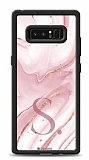 Dafoni Glossy Samsung Galaxy Note 8 Kiiye zel Harf Simli Pembe Mermer Klf