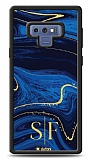 Dafoni Glossy Samsung Galaxy Note 9 Kiiye zel ift Harf Simli Lacivert Mermer Klf