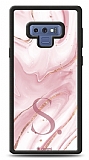 Dafoni Glossy Samsung Galaxy Note 9 Kiiye zel Harf Simli Pembe Mermer Klf