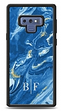 Dafoni Glossy Samsung Galaxy Note 9 Kişiye Özel İki Harf Simli Mavi Mermer Kılıf