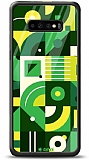 Dafoni Glossy Samsung Galaxy S10 Green Geometric Pattern Kılıf