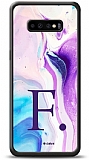 Dafoni Glossy Samsung Galaxy S10 Plus Kişiye Özel Harf Simli Pembe Mermer Desenli Kılıf