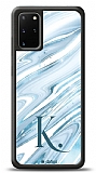 Dafoni Glossy Samsung Galaxy S20 Plus Kiiye zel Harf Simli Mavi Mermer Klf
