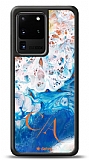 Dafoni Glossy Samsung Galaxy S20 Ultra Kiiye zel ift Harf Simli Okyanus Mermer Klf