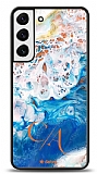 Dafoni Glossy Samsung Galaxy S22 Plus 5G Kişiye Özel Çift Harf Simli Okyanus Mermer Kılıf