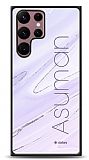 Dafoni Glossy Samsung Galaxy S22 Ultra 5G Kişiye Özel İsimli Simli Mor Mermer Kılıf
