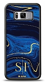 Dafoni Glossy Samsung Galaxy S8 Kiiye zel ift Harf Simli Lacivert Mermer Klf