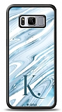 Dafoni Glossy Samsung Galaxy S8 Kiiye zel Harf Simli Mavi Mermer Klf