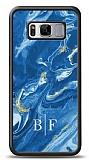 Dafoni Glossy Samsung Galaxy S8 Plus Kişiye Özel İki Harf Simli Mavi Mermer Kılıf