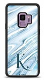 Dafoni Glossy Samsung Galaxy S9 Kiiye zel Harf Simli Mavi Mermer Klf