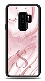 Dafoni Glossy Samsung Galaxy S9 Plus Kiiye zel Harf Simli Pembe Mermer Klf