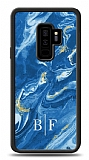 Dafoni Glossy Samsung Galaxy S9 Plus Kişiye Özel İki Harf Simli Mavi Mermer Kılıf