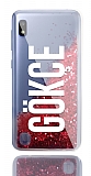 Samsung Galaxy A10 Kişiye Özel Simli Sulu Kırmızı Rubber Kılıf