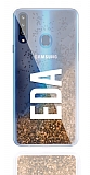 Samsung Galaxy A20S Kişiye Özel Simli Sulu Gold Rubber Kılıf