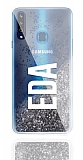 Samsung Galaxy A20S Kişiye Özel Simli Sulu Silver Rubber Kılıf