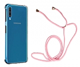 Samsung Galaxy A30s Pembe Askılı Şeffaf Silikon Kılıf