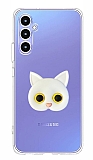 Samsung Galaxy A54 Kedi Figürlü Telefon Tutuculu Beyaz Silikon Kılıf