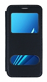 Samsung Galaxy A8 2018 Çift Pencereli Kapaklı Siyah Kılıf