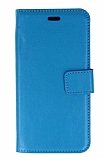 Samsung Galaxy E7 Cüzdanlı Kapaklı Mavi Deri Kılıf