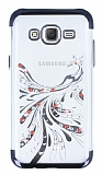 Samsung Galaxy J5 Siyah Peacock Taşlı Şeffaf Silikon Kılıf