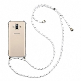 Samsung Galaxy J7 Duo Beyaz Çizgili Askılı Şeffaf Silikon Kılıf