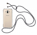 Samsung Galaxy J7 Duo Çizgili Askılı Şeffaf Silikon Kılıf