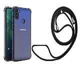 Samsung Galaxy M11 Siyah Askılı Şeffaf Silikon Kılıf