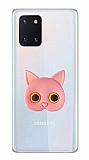 Samsung Galaxy Note 10 Lite Kedi Figürlü Telefon Tutuculu Açık Pembe Silikon Kılıf