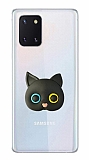 Samsung Galaxy Note 10 Lite Kedi Figürlü Telefon Tutuculu Siyah Silikon Kılıf
