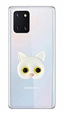 Samsung Galaxy Note 10 Lite Kedi Figürlü Telefon Tutuculu Beyaz Silikon Kılıf