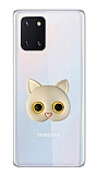 Samsung Galaxy Note 10 Lite Kedi Figürlü Telefon Tutuculu Gri Silikon Kılıf