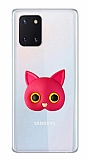 Samsung Galaxy Note 10 Lite Kedi Figürlü Telefon Tutuculu Koyu Pembe Silikon Kılıf