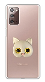 Samsung Galaxy Note 20 Kedi Figürlü Telefon Tutuculu Gri Silikon Kılıf