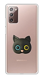 Samsung Galaxy Note 20 Kedi Figürlü Telefon Tutuculu Siyah Silikon Kılıf