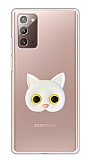 Samsung Galaxy Note 20 Kedi Figürlü Telefon Tutuculu Beyaz Silikon Kılıf