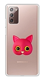 Samsung Galaxy Note 20 Kedi Figürlü Telefon Tutuculu Koyu Pembe Silikon Kılıf