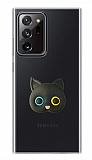 Samsung Galaxy Note 20 Ultra Kedi Figürlü Telefon Tutuculu Siyah Silikon Kılıf