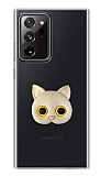 Samsung Galaxy Note 20 Ultra Kedi Figürlü Telefon Tutuculu Gri Silikon Kılıf